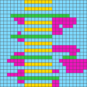 The same 25 by 25 answer with the green stripes on the correct rows.