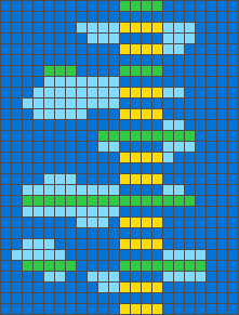 The training output: a column of alternating yellow and green stripes, with every sixth row of the shapes recoloured green.